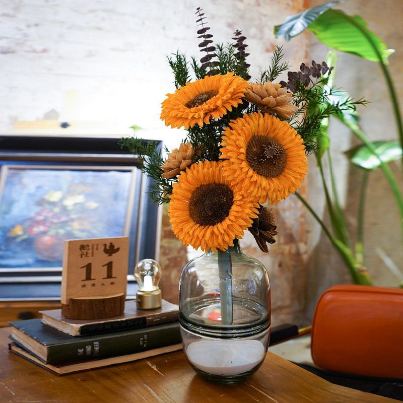 Dried Flower Bouquet with Sunflower and Pine Cone Accents