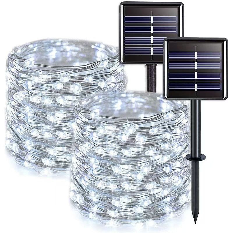 Solar Copper Wire Fairy String Lights With Dual Stake Panels Bowlift