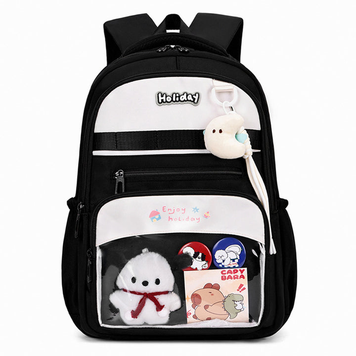 Playful school backpack with transparent compartment and creative accents Bowlift