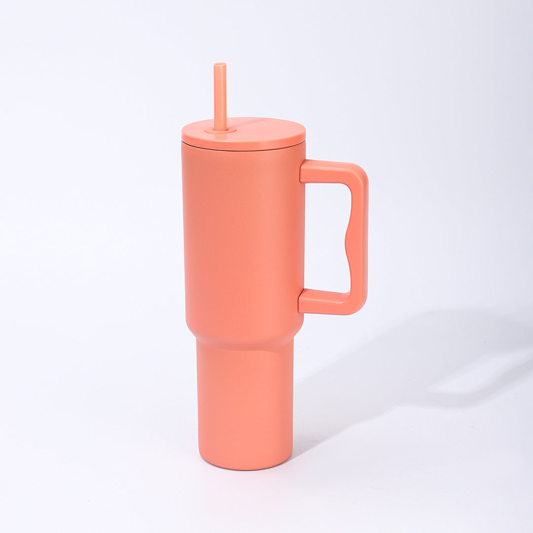 Double-Wall Insulated Travel Tumbler With Ergonomic Handle And Removable Straw