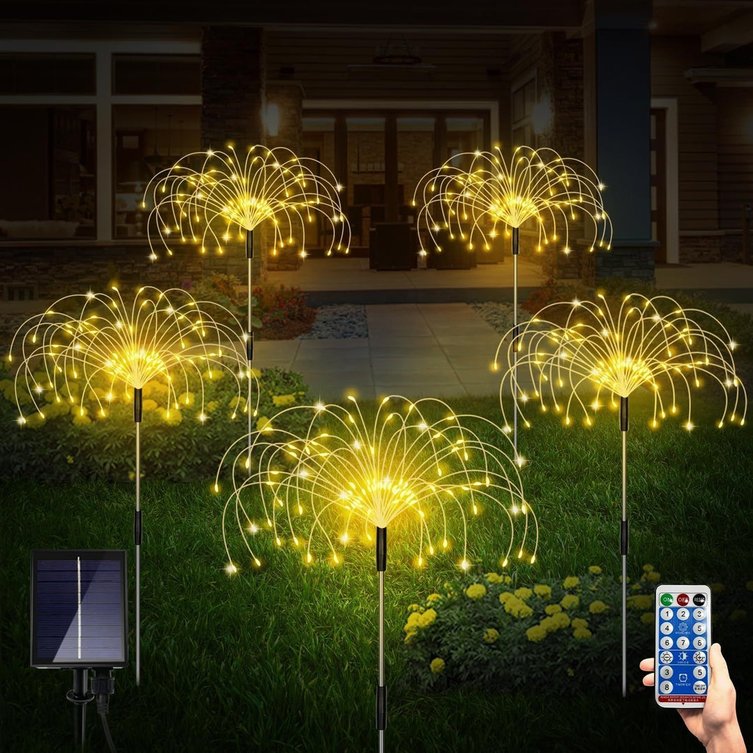 Solar-Powered Fiber-Optic Dandelion Garden Stake Lights With Waterproof LED Fireworks Effect Bowlift