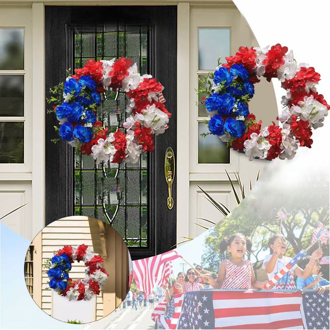 Unisex nan patriotic artificial floral door wreath with mixed peony and hydrangea clusters Bowlift