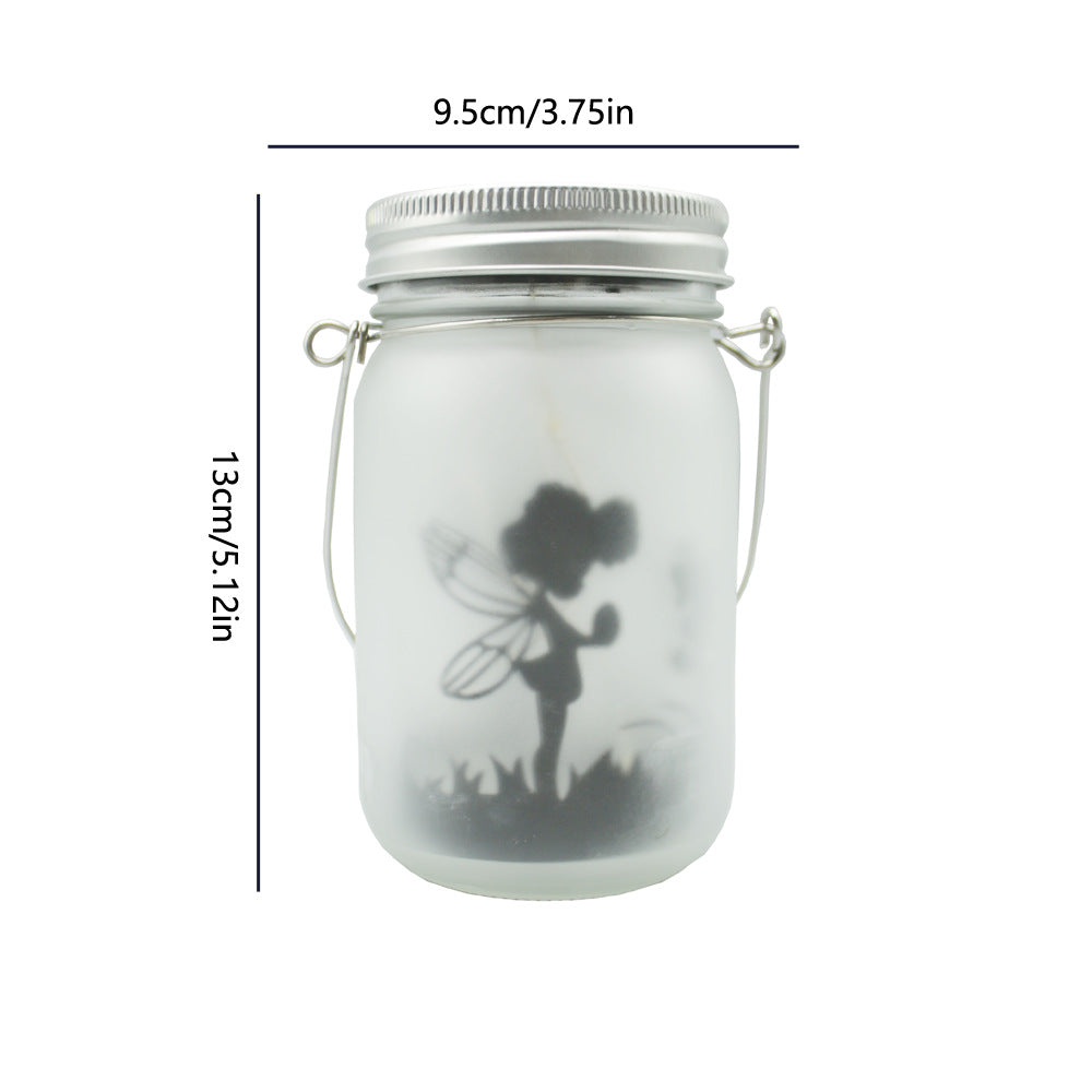 Solar Powered Frosted Fairy Silhouette Mason Jar Lantern With Multicolor LEDs Bowlift