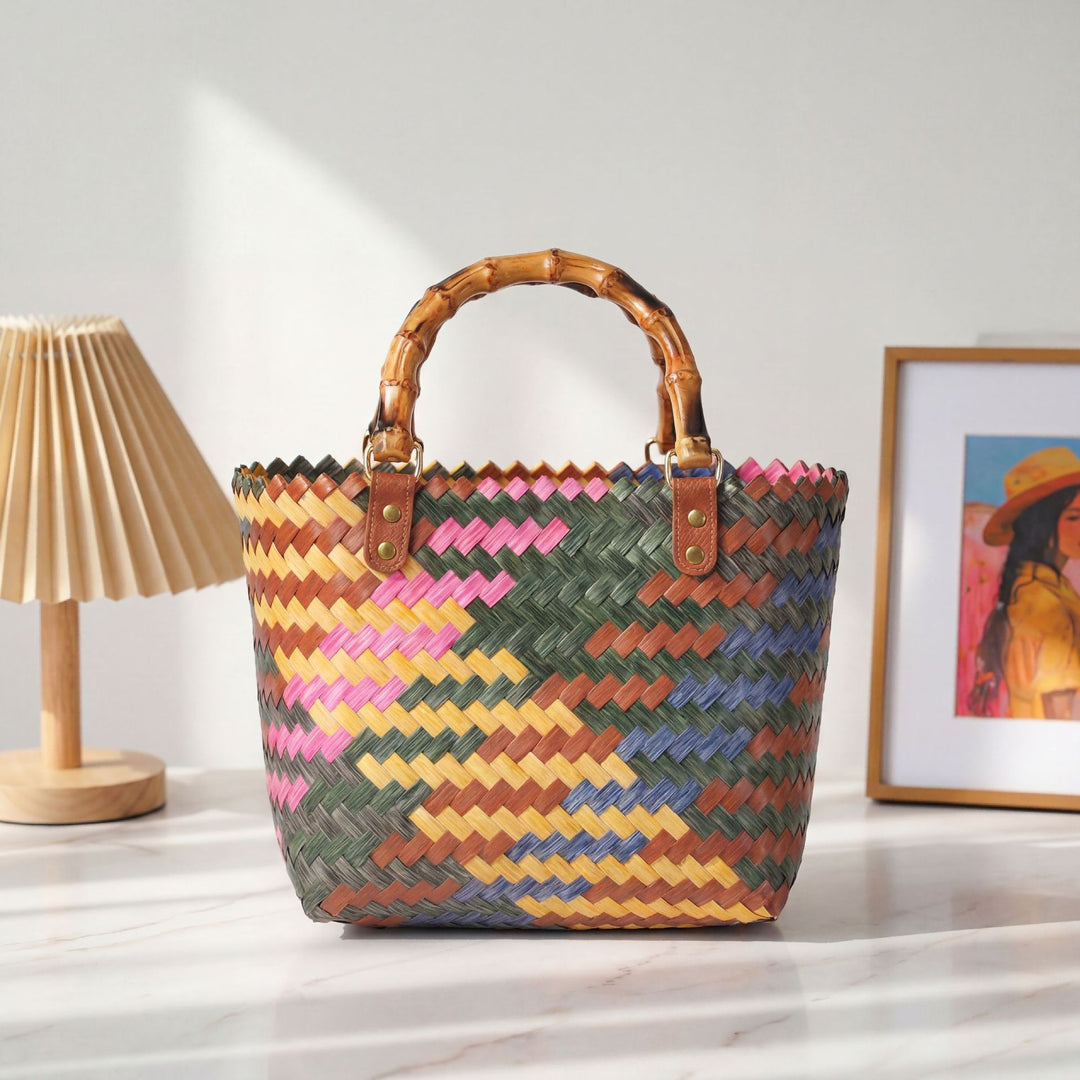 Handwoven tote bag with bamboo handles Bowlift