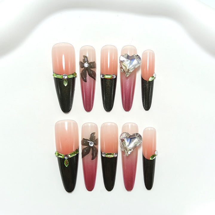 Artificial nails with elegant flower and heart decoration Bowlift