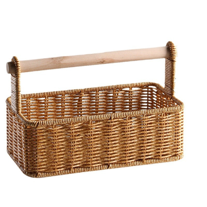 Unisex Modern Storage Basket with Stylish Wood Handle Bowlift