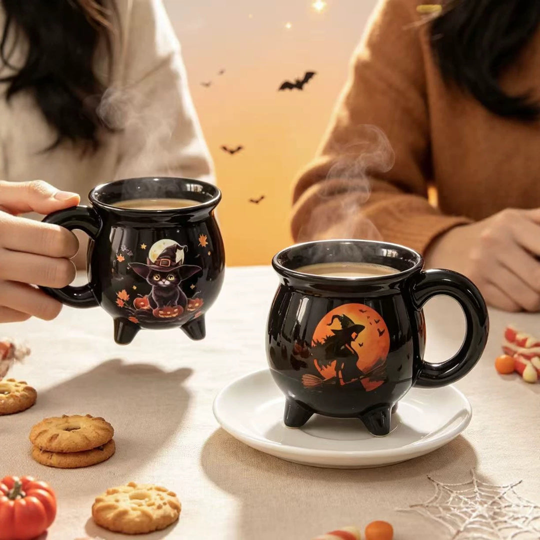 Ceramic kettle mug with star and planet decor