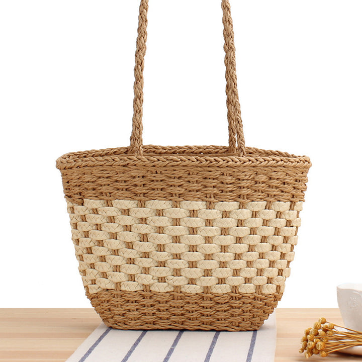 Braided handbag made of natural raffia with robust carrying straps Bowlift