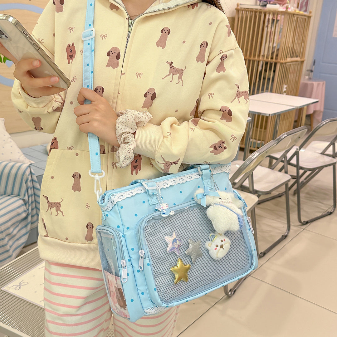 Handbag with Transparent Compartment Division and Playful Application Design Bowlift