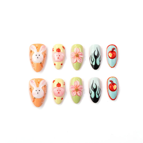 Whimsical Hand-Painted Press-On Nail Art Set