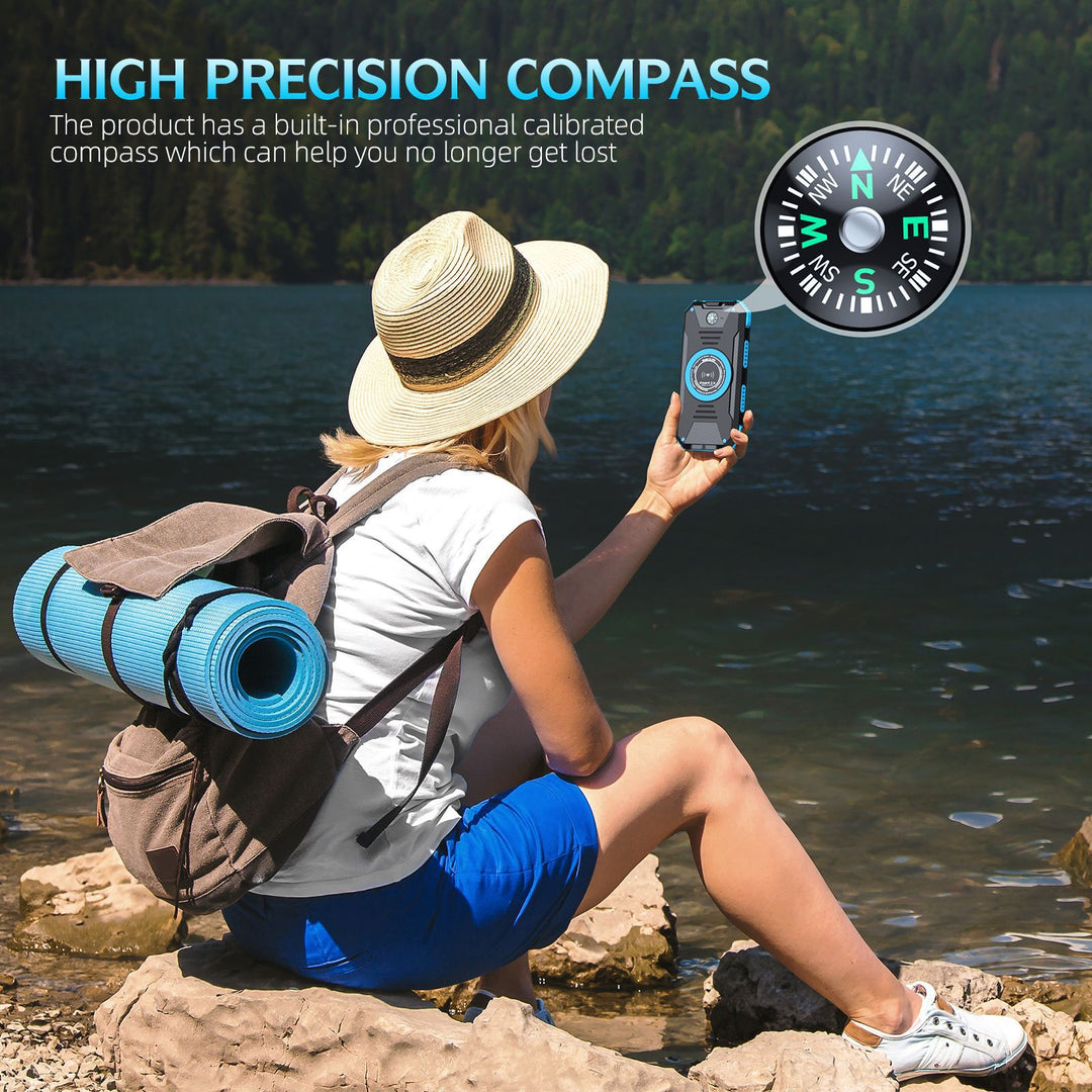 Solar-powered power bank with integrated compass and LED lighting Bowlift