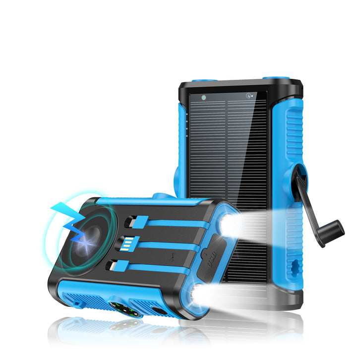 Portable solar battery with integrated hand crank charger Bowlift