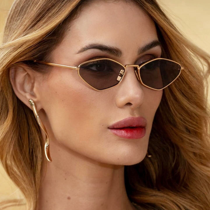 Women's geometric sunglasses with fine metal frame and UV protection Bowlift