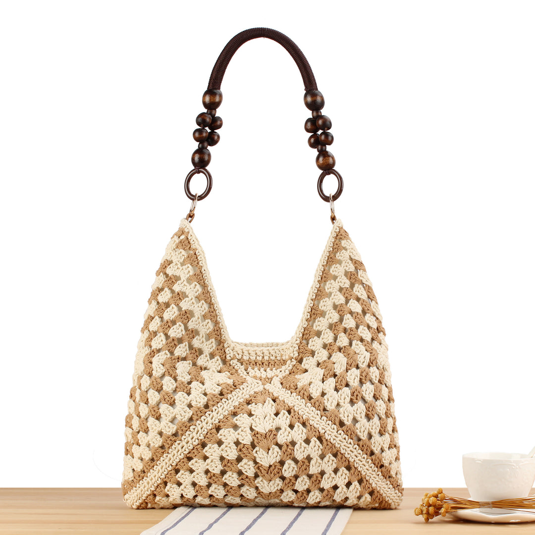 Handmade straw tote bag with elegant wooden handles Bowlift