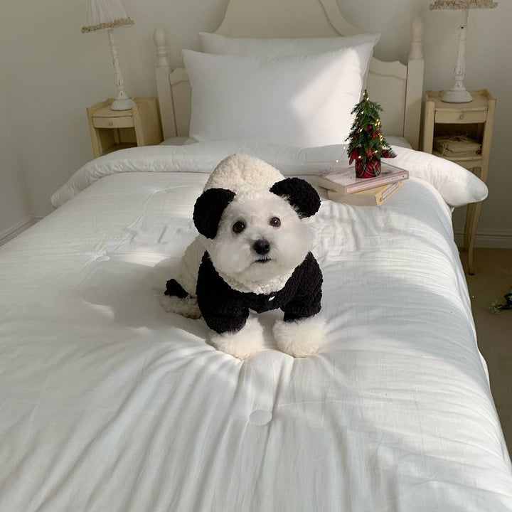Sherpa Fleece Panda Hoodie Harness-Friendly Dog Coat
