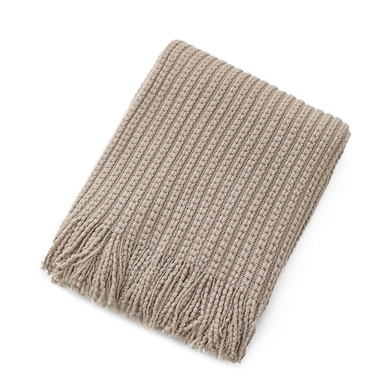 Textured Fringe Knit Throw Blanket Bowlift