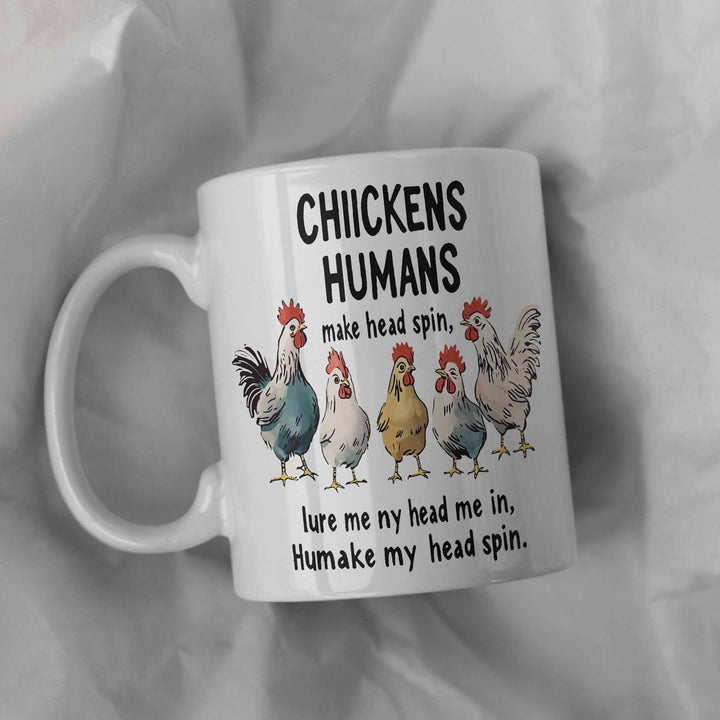 Ceramic Novelty Coffee Mug With Illustrated Chickens And Humorous Lyric Print