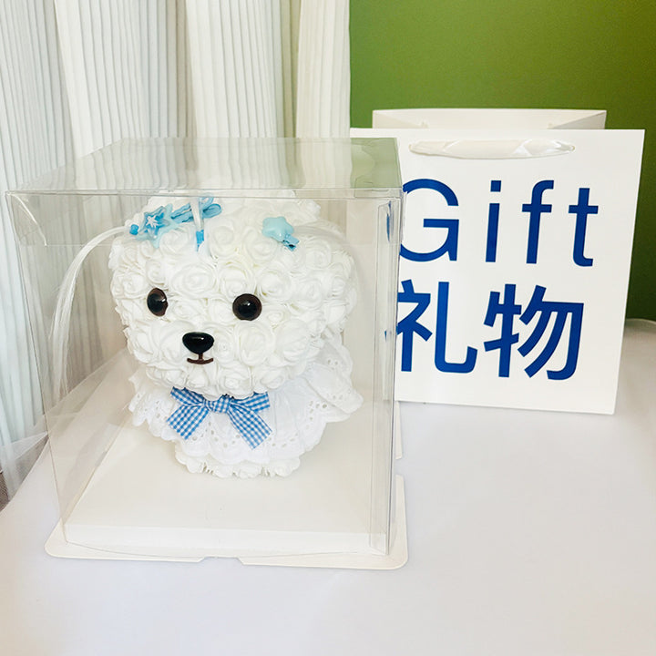 Foam Rose Teddy Bear Gift Sculpture With Satin Ribbon Bow