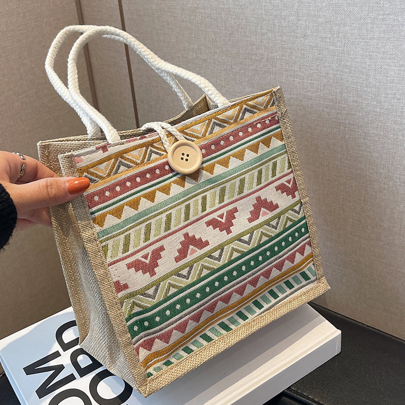 Ethnic Patterned Canvas Shopping Bag