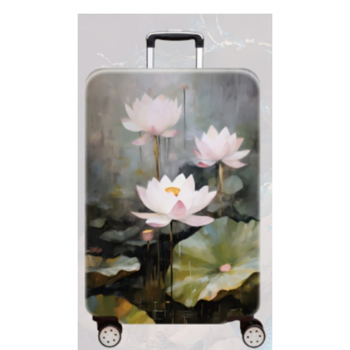 Women's Hard Shell Travel Suitcase with Elegant Lotus Design Bowlift