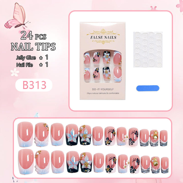 Artificial nails in creative floral design with glitter accents Bowlift