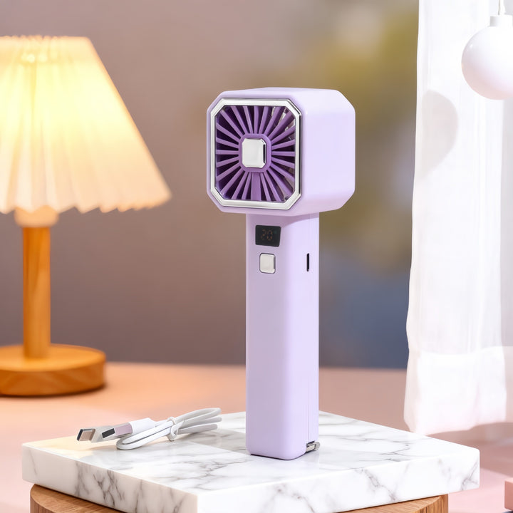 Unisex portable USB table fan with digital temperature display and compact folding grille Bowlift