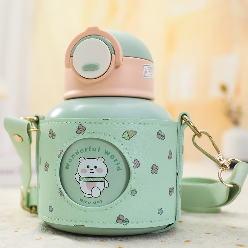 Women’s insulated drinking bottle with playful animal design and practical carrying bag Bowlift