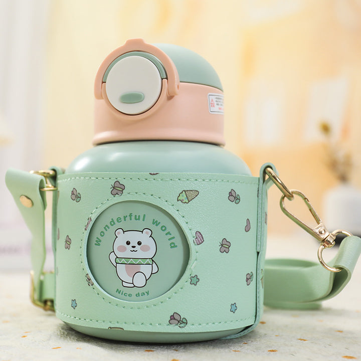 Women’s insulated drinking bottle with playful animal design and practical carrying bag Bowlift