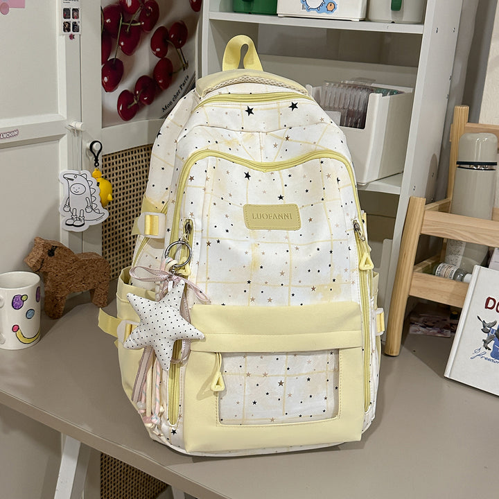 Star-Patterned Multi-Compartment Backpack Bowlift
