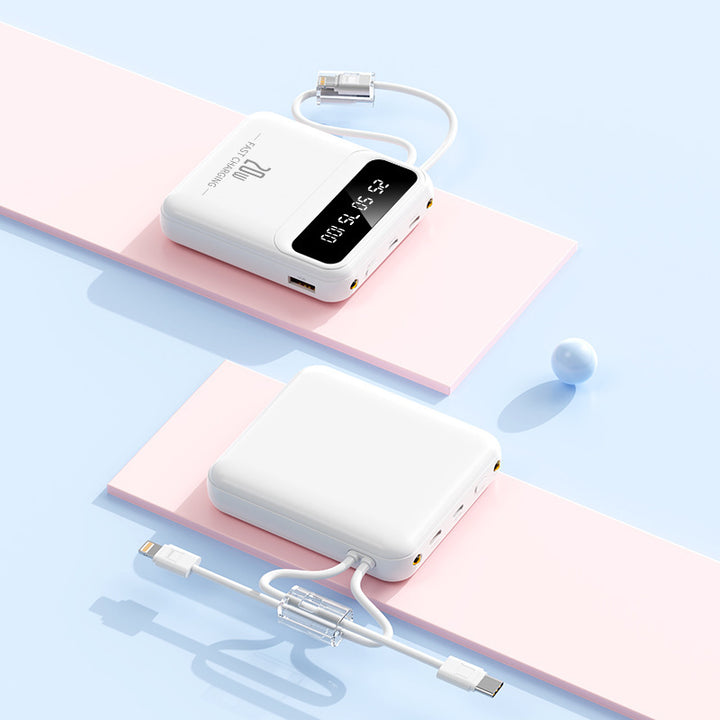 Portable power bank with integrated charging cable and digital display Bowlift