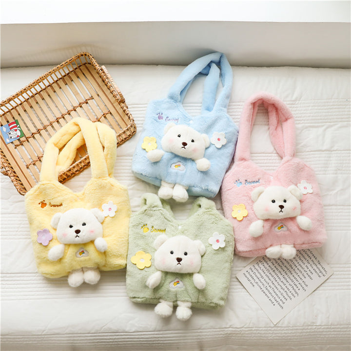 Plush Shoulder Bag with Cute Bear Design Bowlift