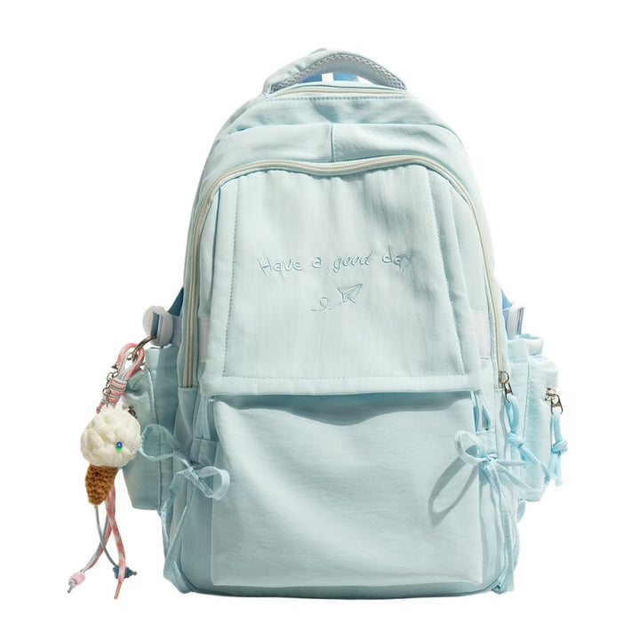 Backpack with Structured Design and Charming Inscription Bowlift
