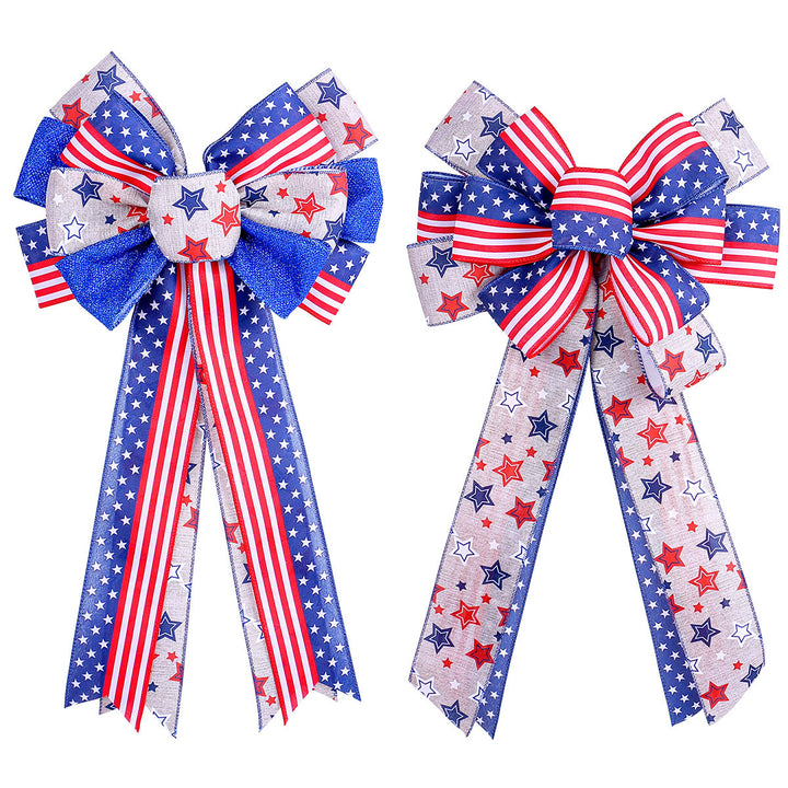 Unisex decorative bow made of sturdy ribbon with star and stripe pattern Bowlift