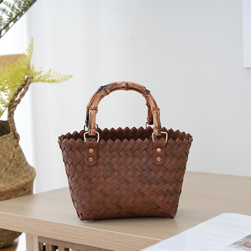 Bamboo Handle Bag Made of Braided Material Bowlift