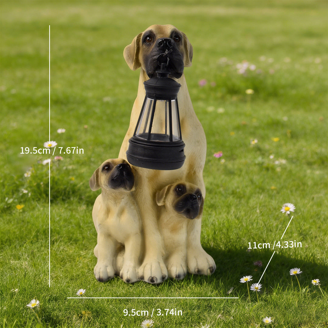 Outdoor Solar LED Lantern Boxer Dog Statue Bowlift