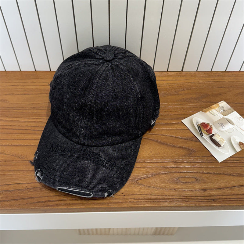 Women's Distressed Denim Baseball Cap Bowlift 1783922478