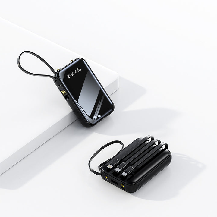 Portable power bank with integrated cable management and digital charge level display Bowlift