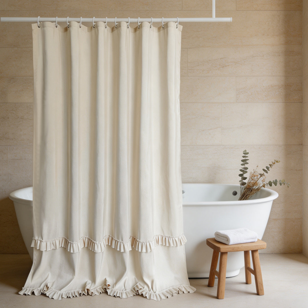 Elegant Ruffled Shower Curtain Bowlift