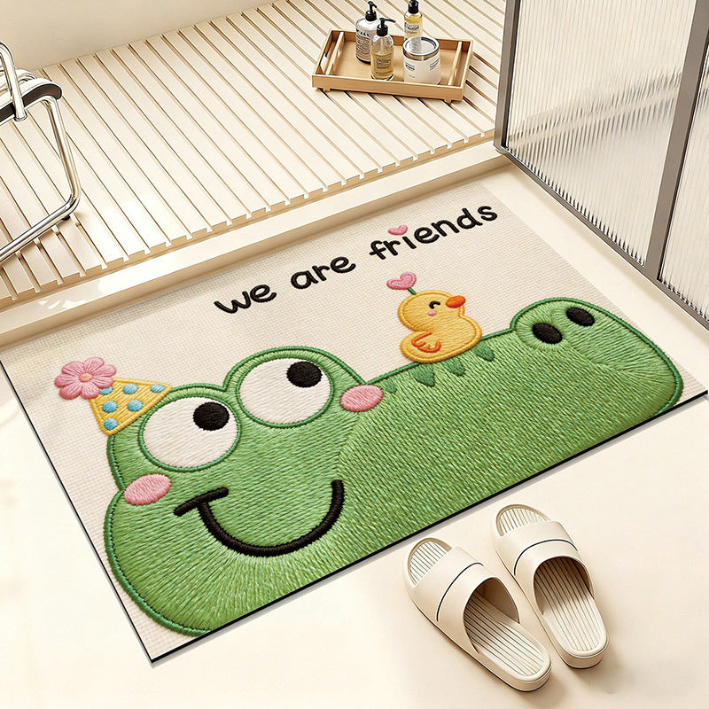 Cartoon Frog-Themed Bathroom Rug
