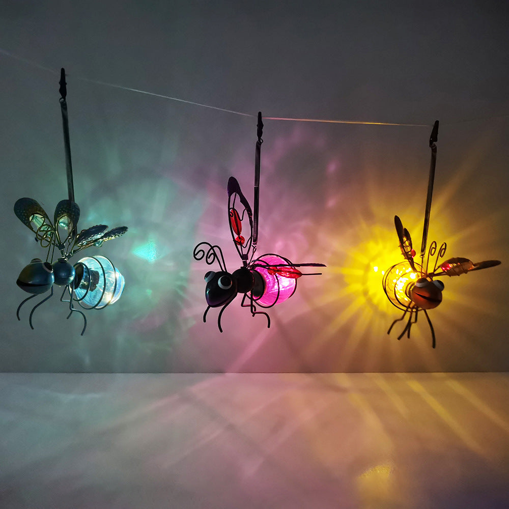 Whimsical Hanging Glass Bee Solar Garden Lantern Ornament Bowlift
