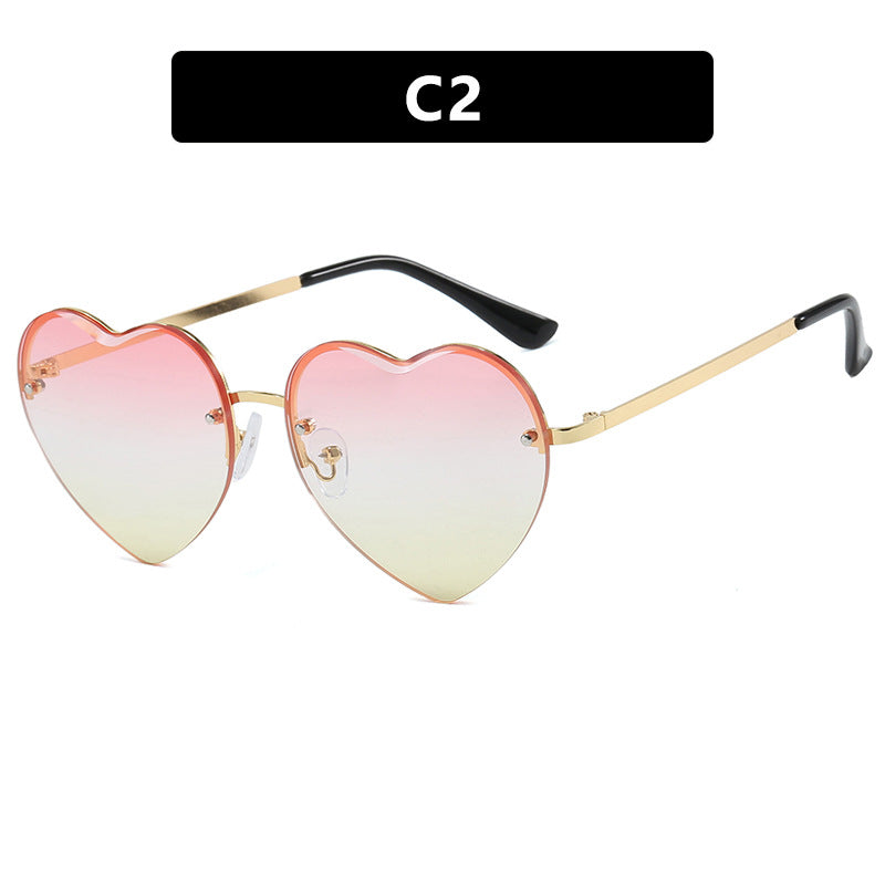 Women's Heart-Shaped Sunglasses with Mirrored Lenses and Fashionable Metal Frame Bowlift