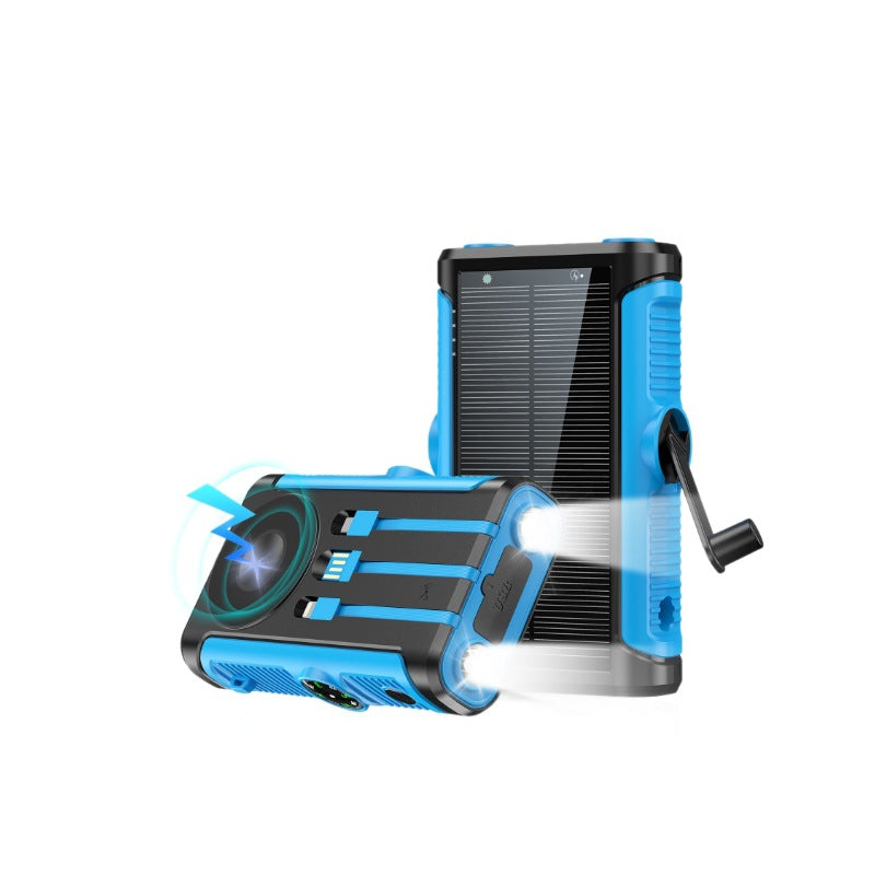 Portable solar battery with integrated hand crank charger Bowlift