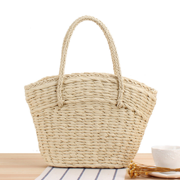 Braided Beach Bag Made of Natural Bast with Sturdy Handles Bowlift