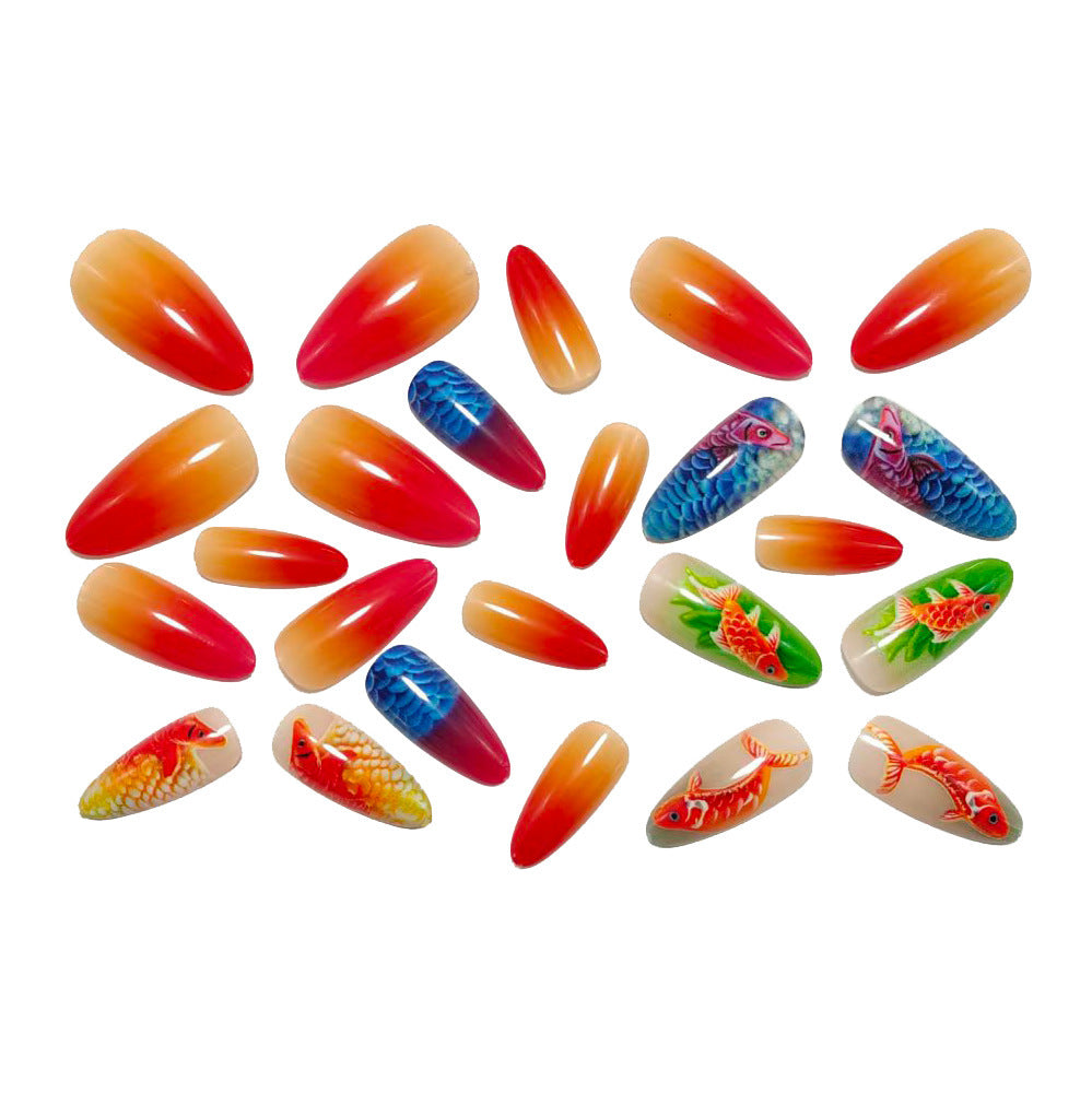 Artificial nail set with vivid fish motifs Bowlift