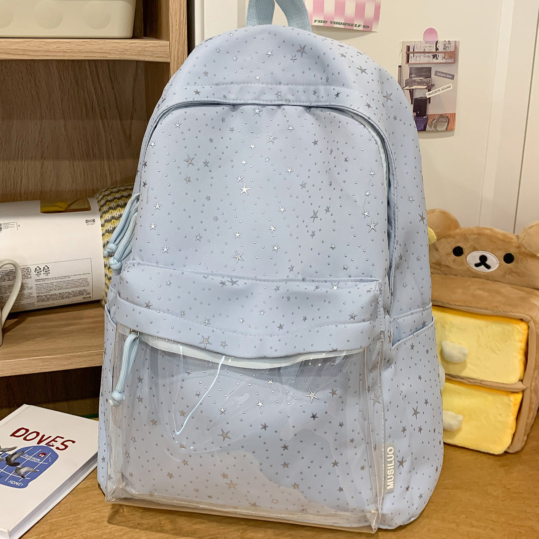 Transparent Pocket Star-Printed Backpack Bowlift