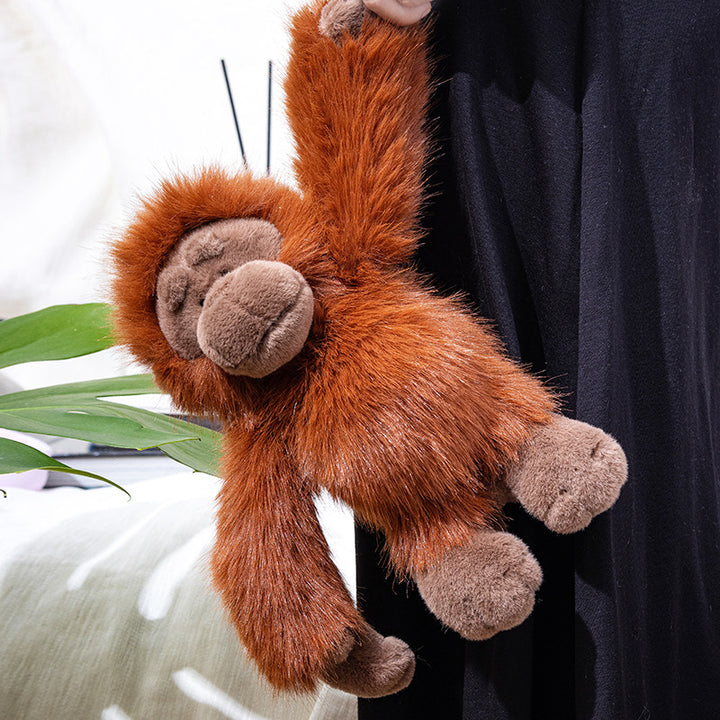 Plush Sitting Gorilla Toy with Long Faux Fur and Soft Bean-Fill Bowlift