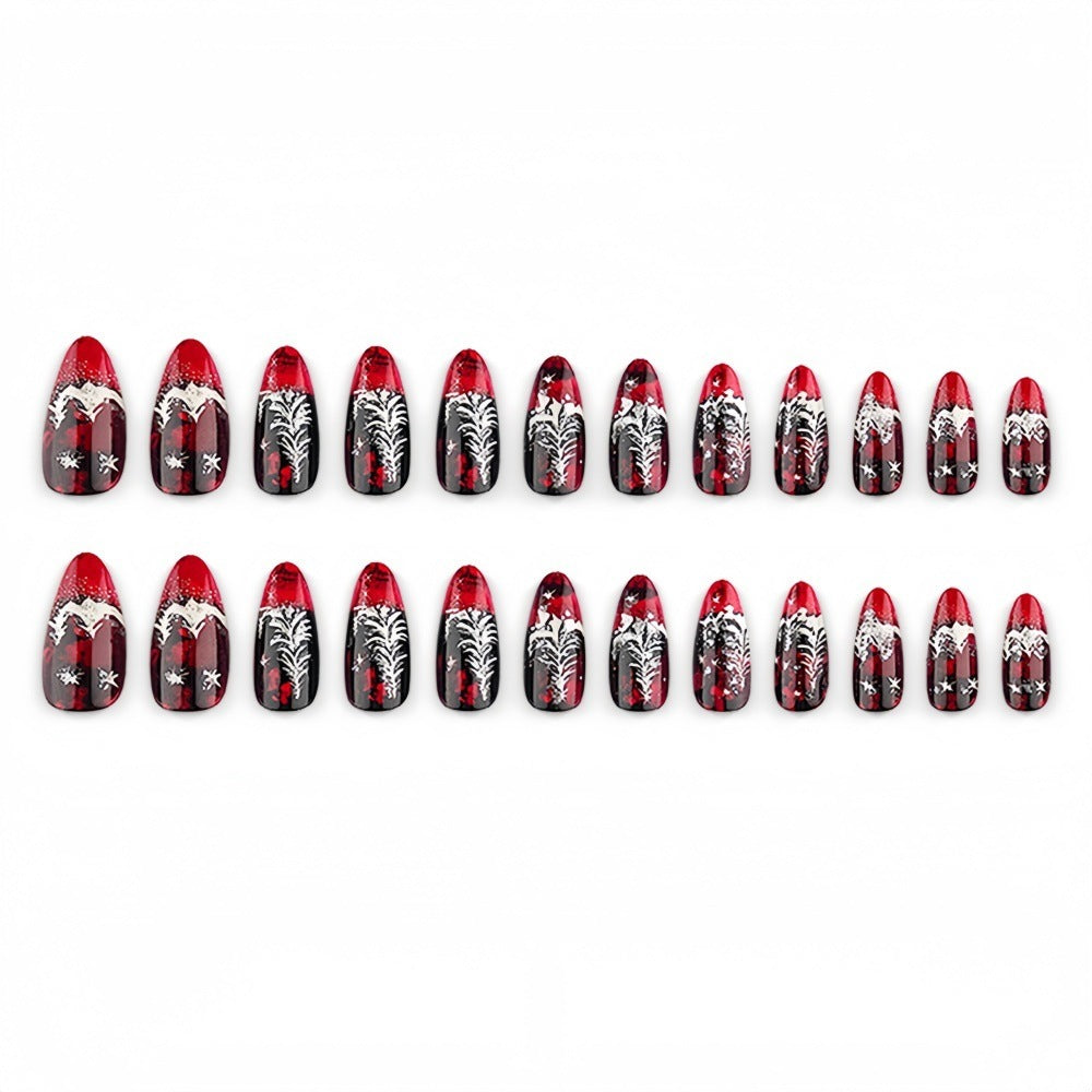 Artificial nails in festive Christmas design with elegant glitter Bowlift