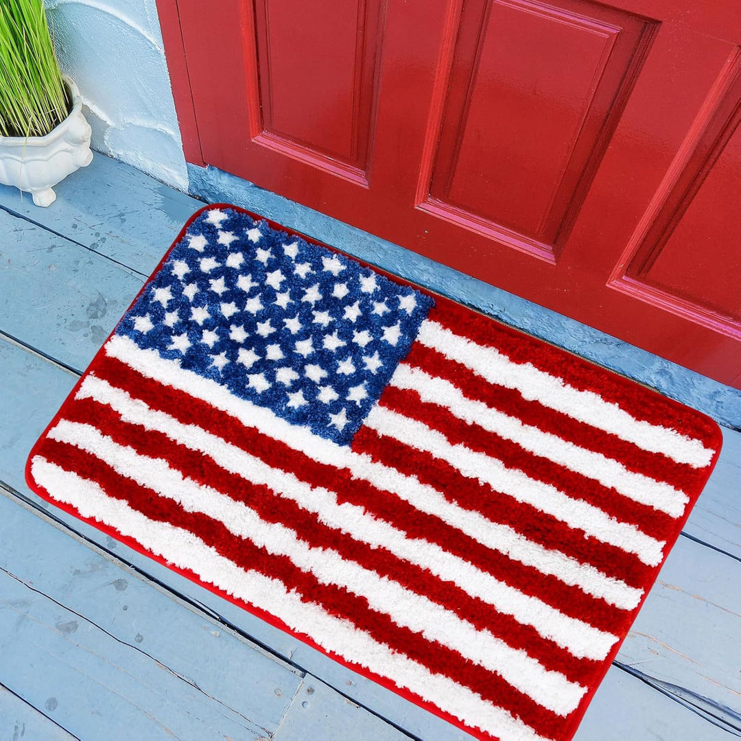 Semi-Circular Tufted Chenille Non-Slip Bathroom Mat With Star Stripe Pattern
