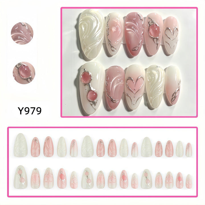 Elegant artificial nails with sophisticated heart and wave patterns Bowlift