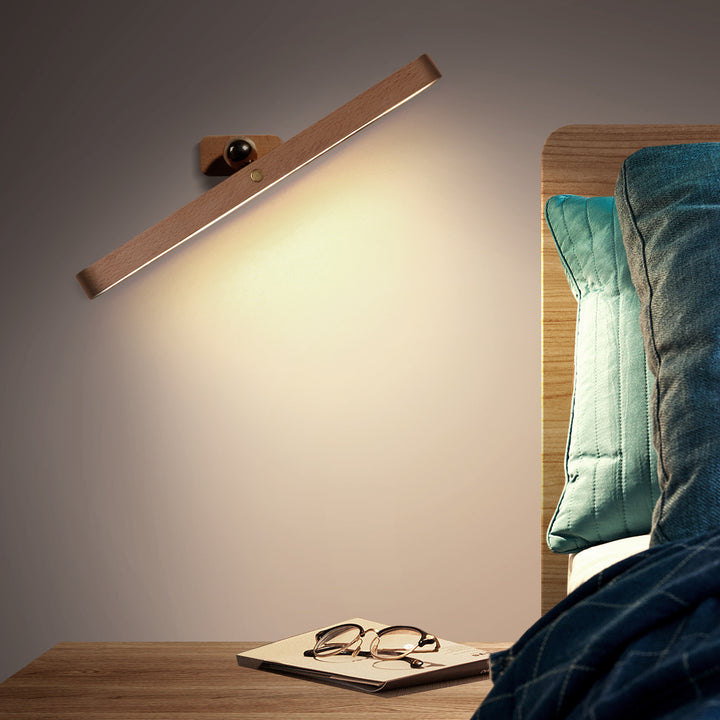 Minimalist Floating Wall Lamp with Brass Ball Accent in Solid Beech Wood Bowlift
